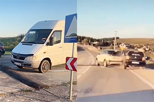 (VIDEO) Două dâmburi pe traseul M3 din Moldova, construite de muncitorii care lucrează la podul de la Sagaidacul Nou, duc accidente rutiere