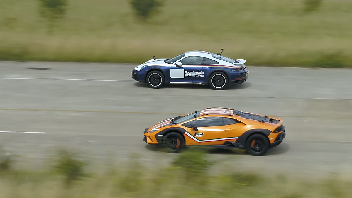 (VIDEO) Două dintre cele mai bizare maşini actuale, Porsche 911 Dakar şi Lamborghini Huracan Sterrato, se întrec între ele