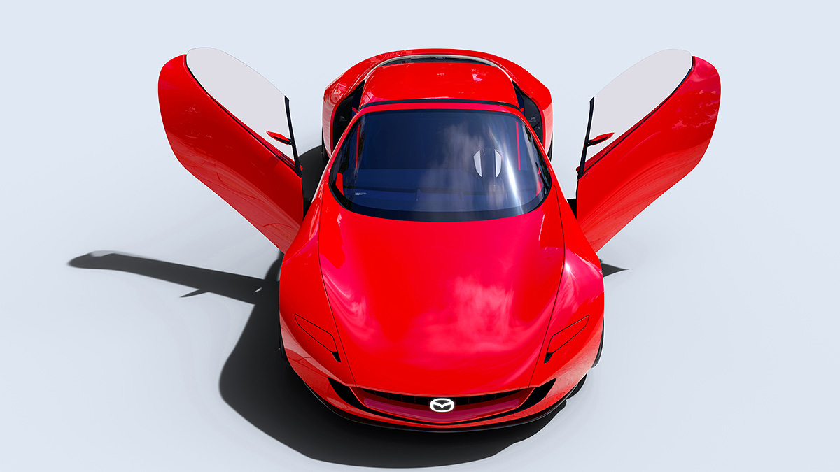 Aşa arată o maşină sport a viitorului în viziunea Mazda, cu un motor Wankel cu combustie de hidrogen, dar pusă în mişcare de un electromotor