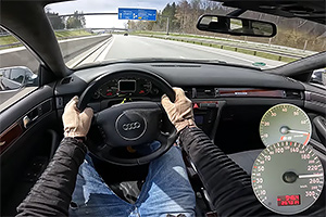 (VIDEO) Cum sună motorul cu 40 de valve al unui Audi S6 de acum 20 ani, la 267 mii km parcurşi, galopat pe autostrăzile fără limită de viteză din Germania