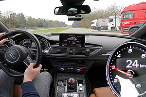 (VIDEO) Un Audi RS6 galopează atât de rapid pe o autostradă din Germania, încât vitezometrul îi dă eroare