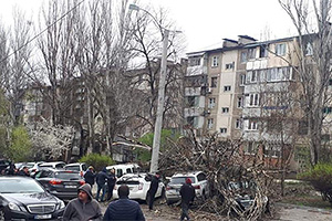 Mai multe automobile, grav avariate de copacii doborâţi de vântul puternic din Chişinău