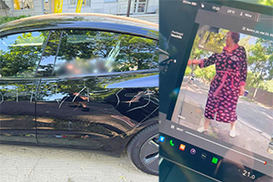 (VIDEO) Sistemul Sentry al unei Tesla din Chişinău a înregistrat momentul în care o pensionară scrie cu creta pe caroseria maşinii, parcată neregulamentar