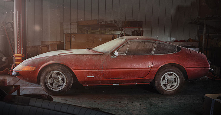 Abandonat timp de 40 de ani, iar acum scos la vânzare cu milioane: istoria unui Ferrari Daytona unic!