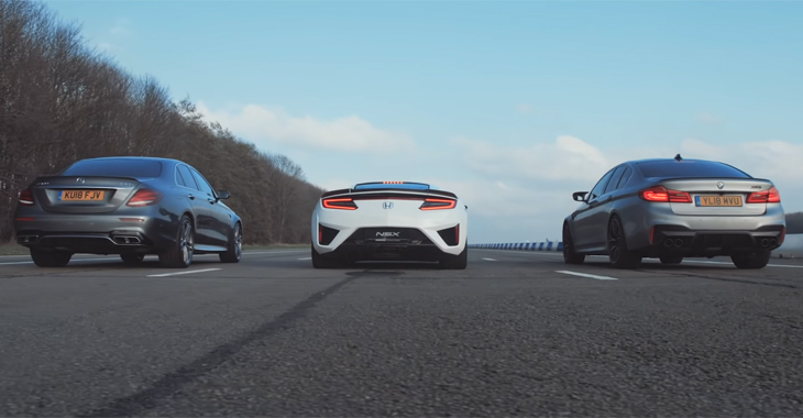 (VIDEO) BMW M5 Competition, Honda NSX și Mercedes-AMG E 63 S 4MATIC+ puse la încercare de Top Gear într-un drag racing