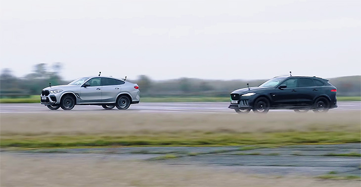 (VIDEO) BMW X6M luptă faţă în faţă cu un Jaguar F-PACE XVR cu tratament de tuning