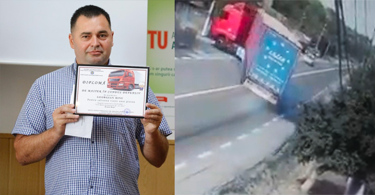 Poliţia din România i-a mulţumit pentru profesionalism şoferului de camion care a salvat o bătrână de 90 de ani ce i-a ieşit în cale
