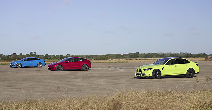 (VIDEO) Noul BMW M3 cu tracţiune integrală a învins electrica Tesla Model 3 Performance şi Audi RS5 într-o întrecere directă