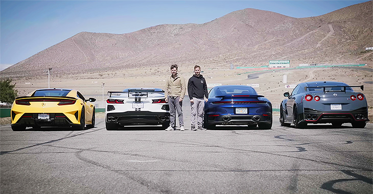 (VIDEO) Întrecere fascinantă între două modele japoneze, unul german şi unul american, de la Nissan, Acura, Chevrolet şi Porsche