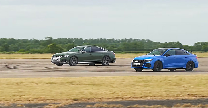 (VIDEO) Un duel între cel mai compact şi cel mai mare Audi de performanţă, relevă cât de apropiate sunt acestea