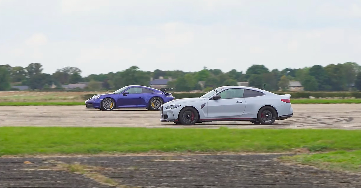 (VIDEO) Duel strâns, cu probleme la pornire, între un BMW M4 CSL şi un Porsche 911 GT3