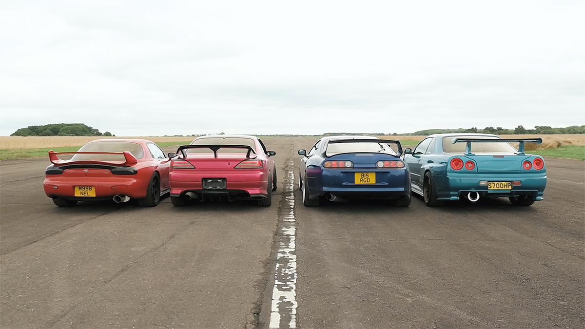 (VIDEO) Patru maşini legendare japoneze, puternic modificate, de la Nissan, Toyota şi Mazda, se întrec între ele